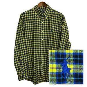 Ralph Lauren shirt mens large yellow plaid blue pony button down preppy academia